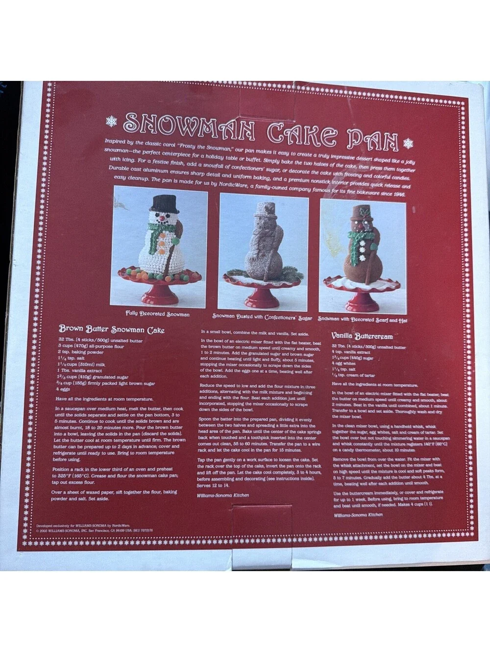 New Williams Sonoma Standing 10 CUP 3D Snowman Cake Pan Mold Heavy *